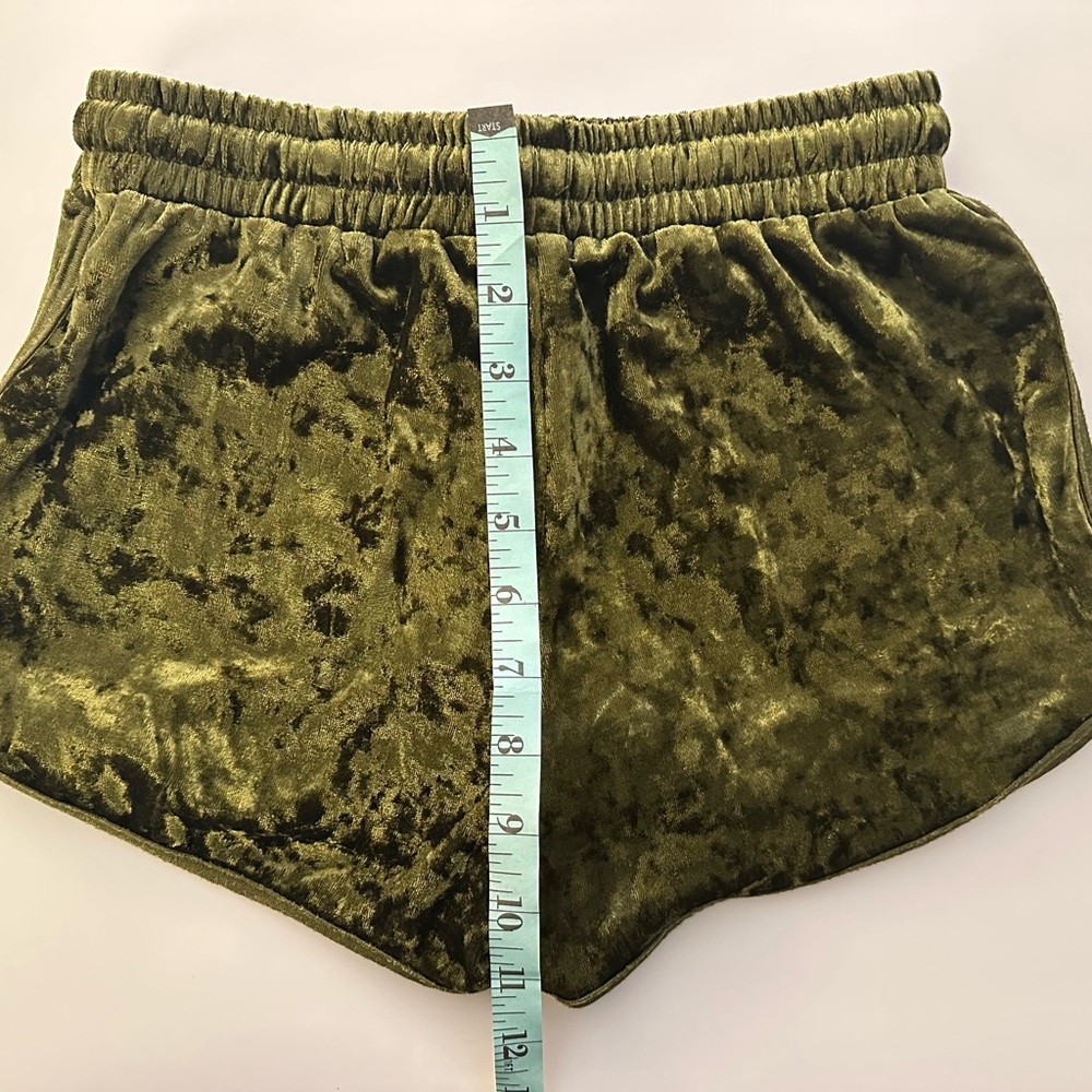 Olive Green Velvet Women's Disco Shorts - Picture 3 of 5